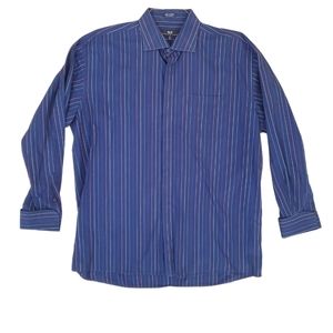 Phat Farm Men's Blue Stripe Long Sleeve Button Down Dress Shirt XL Tall‎